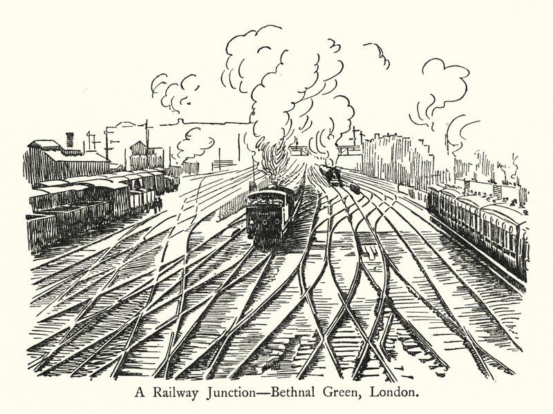 Węzeł kolejowy, Bethnal Green, Londyn (lito) autorstwa English School