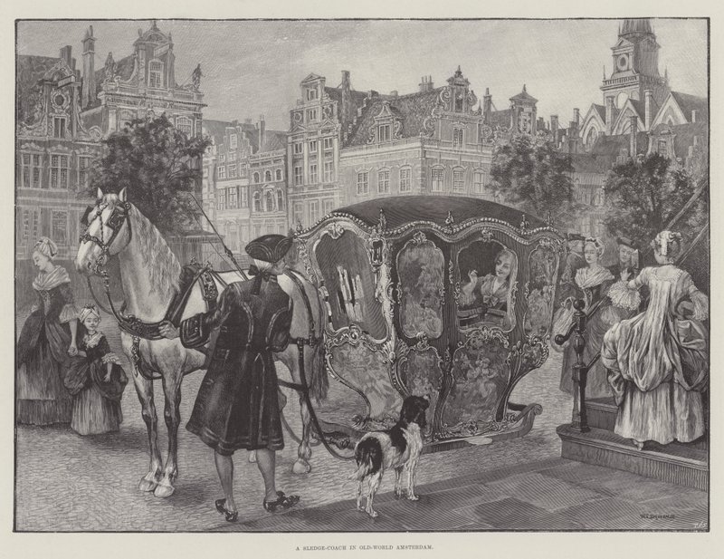 Wagon saneczkowy w Starym Świecie w Amsterdamie (grafika) autorstwa English School