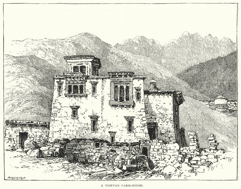 Tybetański dom wiejski (rycina) autorstwa English School