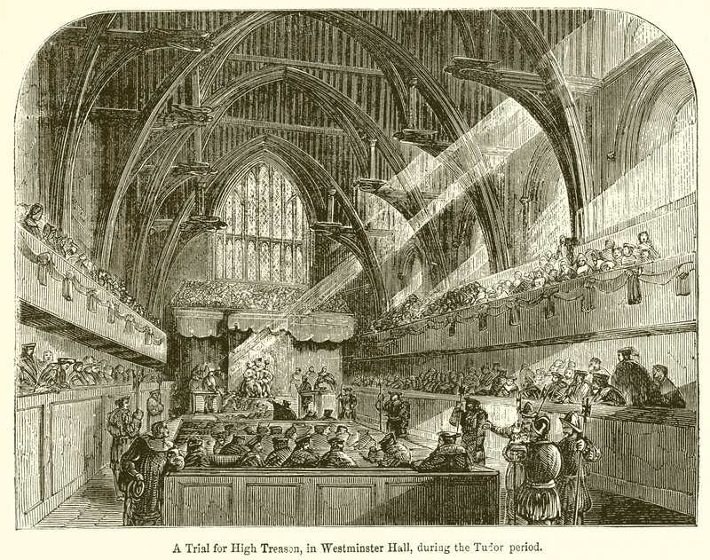 Proces za zdradę stanu w Westminster Hall w okresie Tudorów autorstwa English School