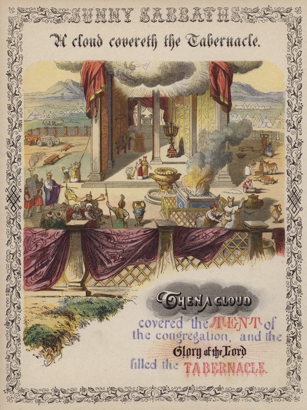 Obłok okrywa Tabernakulum (kolorowy grawerunek) autorstwa English School