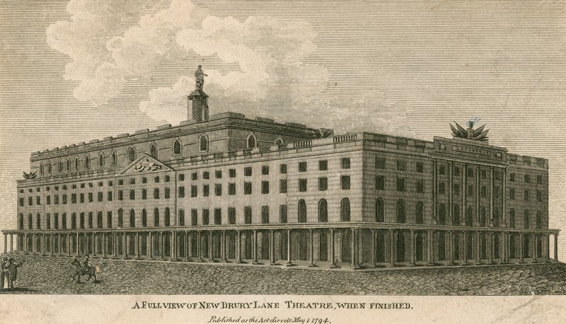 Pełny widok na nowy Drury Lane Theatre w Londynie po zakończeniu autorstwa English School