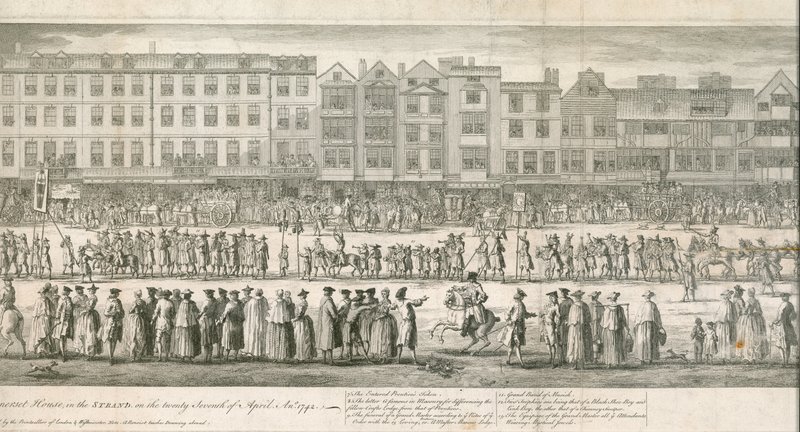 Geometryczny widok wielkiej procesji Scald Miserable Masons, Somerset House, Londyn autorstwa English School