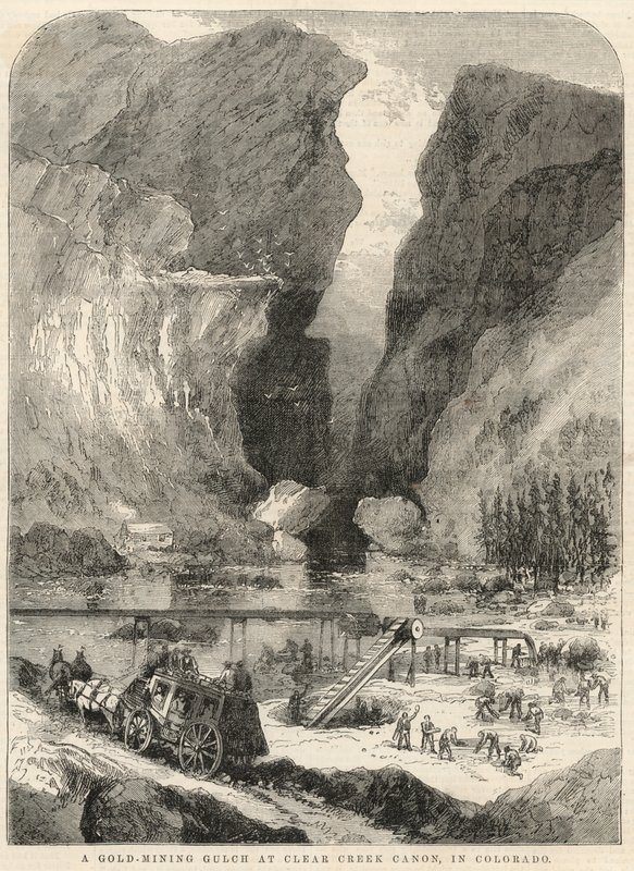 Wąwóz wydobywający złoto w Clear Creek Canyon w Kolorado autorstwa English School