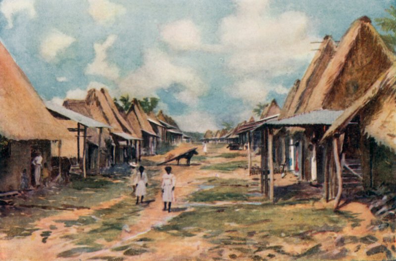 Rodzima wioska, Panama (kolorowa litografia) autorstwa English School