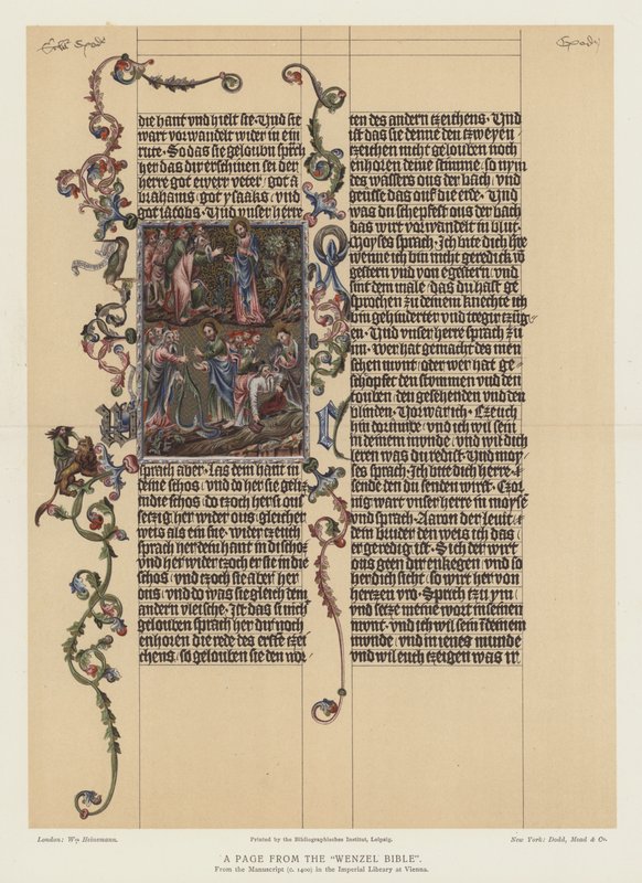 Strona z Biblii Wenzla (kolorowa litografia) autorstwa English School