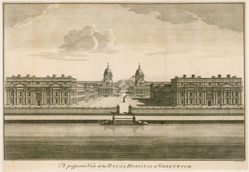 Widok perspektywiczny Royal Hospital w Greenwich w Londynie autorstwa English School