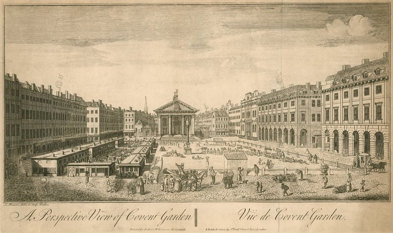 Widok perspektywiczny na Covent Garden w Londynie autorstwa English School