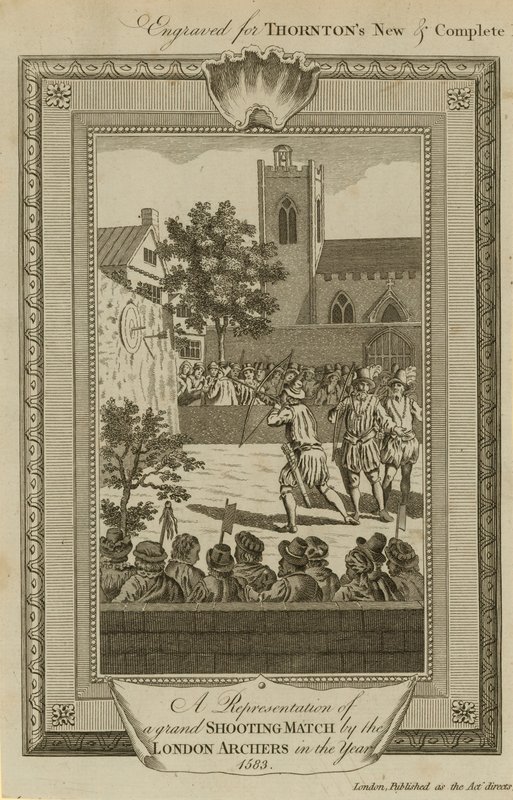 Reprezentacja wielkiej strzelaniny przez łuczników londyńskich w 1583 r. autorstwa English School