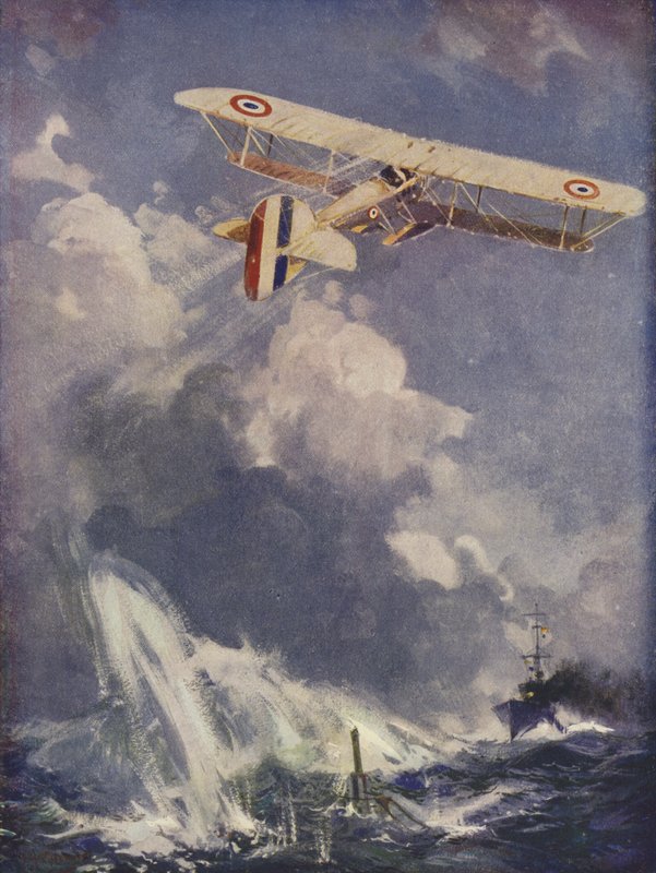 Wodnosamolot bombardujący łódź podwodną autorstwa English School