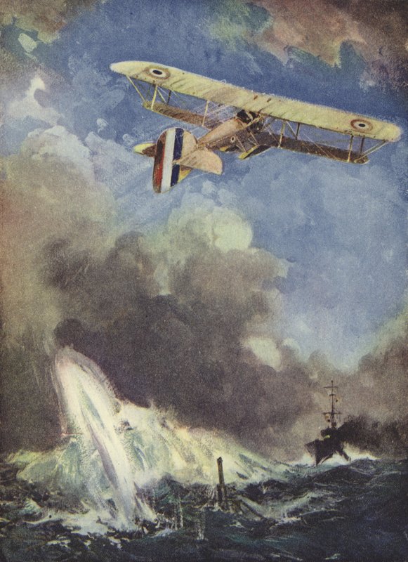 Wodnosamolot bombardujący łódź podwodną autorstwa English School
