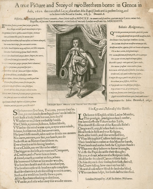 Prawdziwy obraz i historia dwóch braci urodzonych w Genui we Włoszech, 1620 autorstwa English School