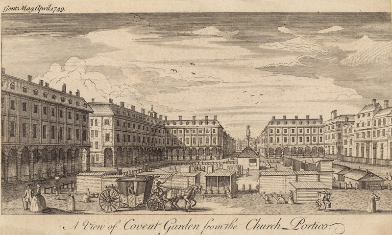 Widok na Covent Garden w Londynie z portyku kościoła autorstwa English School