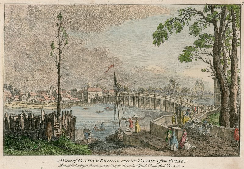 Widok na Fulham Bridge w Londynie nad Tamizą z Putney autorstwa English School