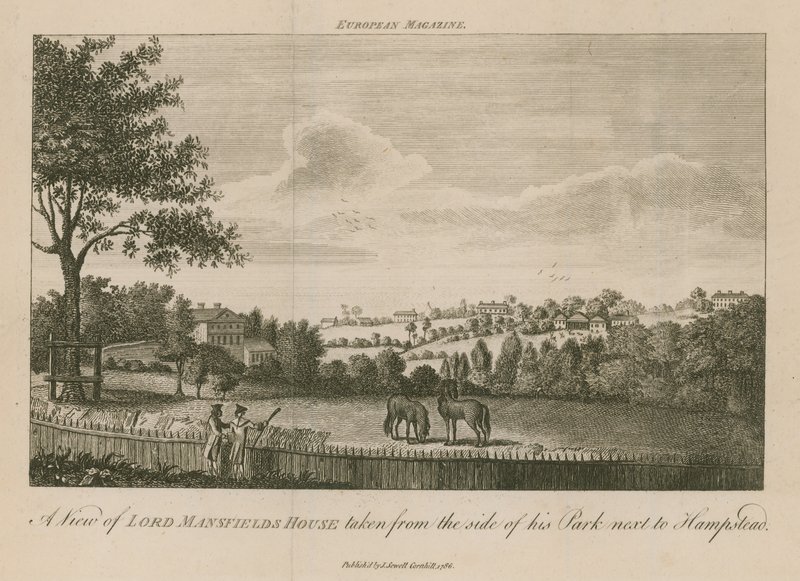 Widok na Lord Mansfields House z boku jego parku obok Hampstead autorstwa English School