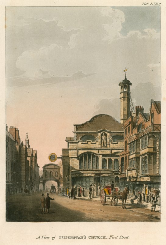 Widok na kościół St Dunstans, Fleet Street, Londyn autorstwa English School