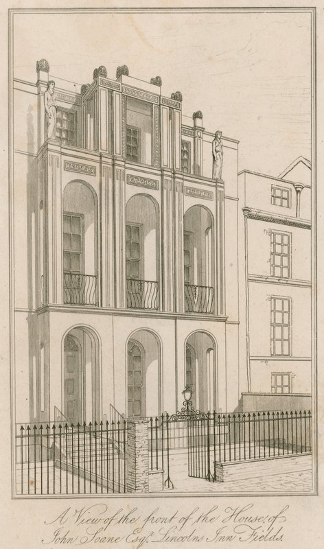Widok na front domu Johna Soane Esq, Lincolns Inn Fields, Londyn autorstwa English School