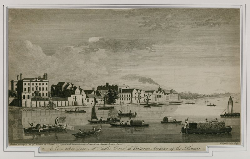 Widok wykonany w pobliżu domu pana Smitha w Battersea, patrząc w górę Tamizy autorstwa English School