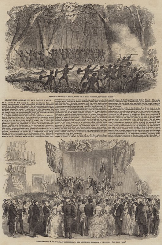 Aboriginal Affray w Nowej Południowej Walii (grawerowanie) autorstwa English School