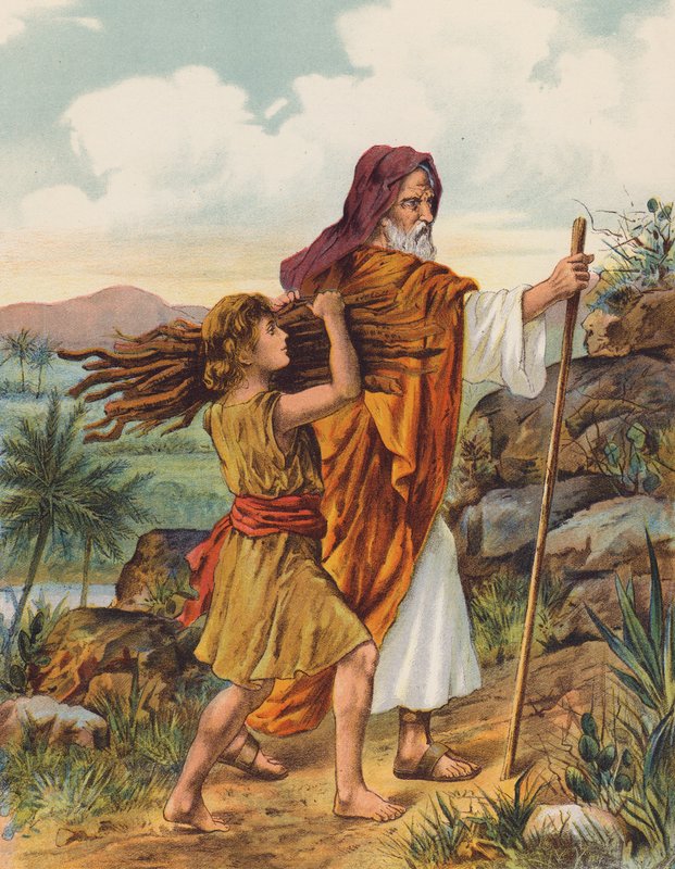 Abraham i Izaak wchodzący na górę Moria (kolorowa litografia) autorstwa English School