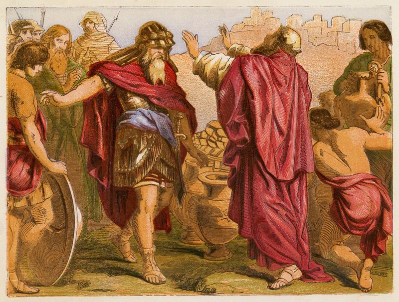 Abraham i Melchizedek (kolorowa litografia) autorstwa English School