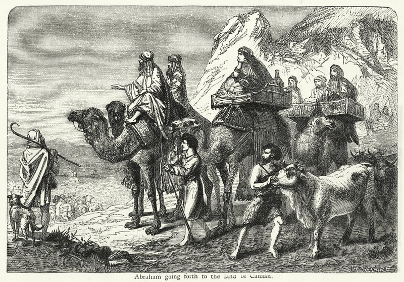 Abraham wyrusza do ziemi Kanaan (rycina) autorstwa English School