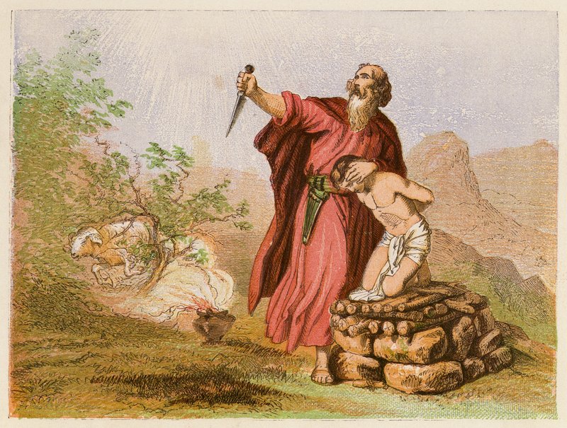 Abraham składający ofiarę z Izaaka (kolorowa litografia) autorstwa English School