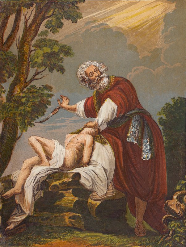 Abraham składający swojego syna Izaaka w ofierze (kolorowa litografia) autorstwa English School