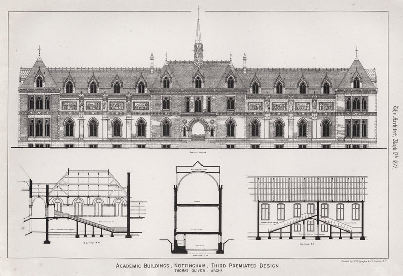 Budynki akademickie, Nottingham, Third Premiated Design (grawerowanie) autorstwa English School