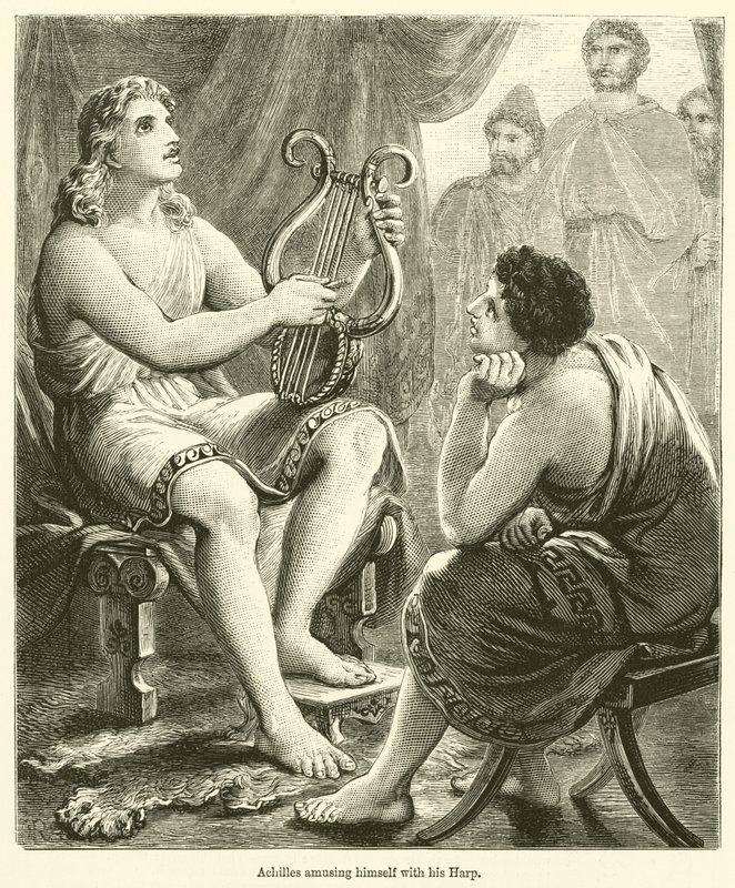 Achilles zabawiający się swoją harfą (rycina) autorstwa English School