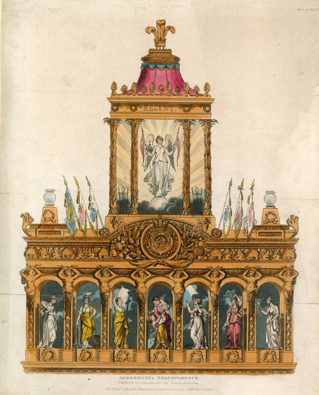 Ackermans Transparency, wystawiony dla upamiętnienia Pokoju, czerwiec 1814 r. autorstwa English School