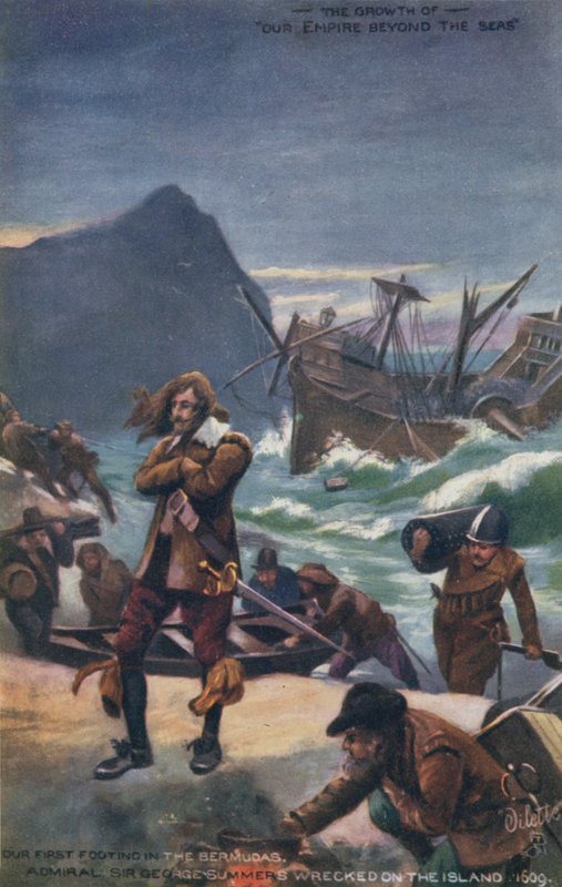 Admirał Sir George Summers rozbił się na Bermudach, 1609 autorstwa English School