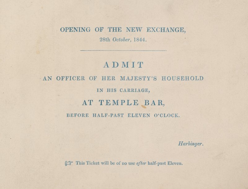 Bilet wstępu na otwarcie nowej Royal Exchange w Londynie 29 października 1844 r. autorstwa English School