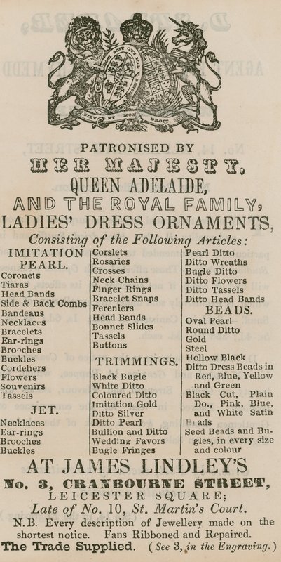 Ogłoszenie Jamesa Lindleysa, 3 Cranbourne Street, Leicester Square, Londyn autorstwa English School