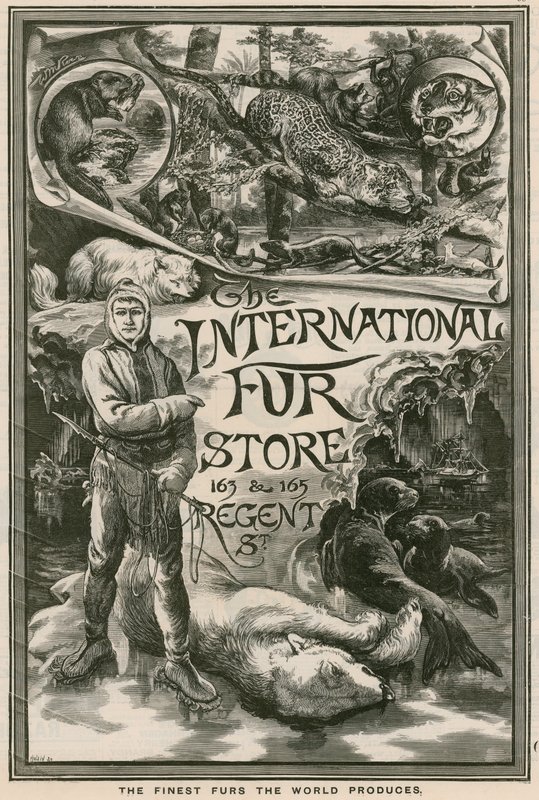 Ogłoszenie The International Fur Store, 163 i 165 Regent Street, Londyn autorstwa English School