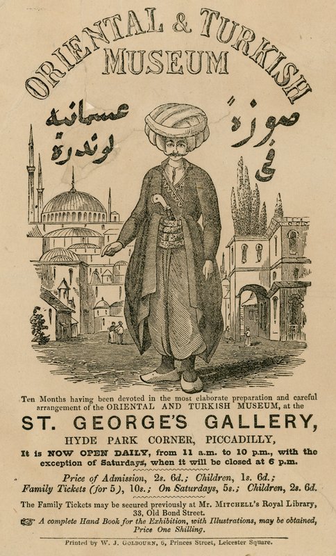 Reklama Muzeum Orientalnego i Tureckiego w St Georges Gallery, Hyde Park Corner, Piccadilly, Londyn autorstwa English School