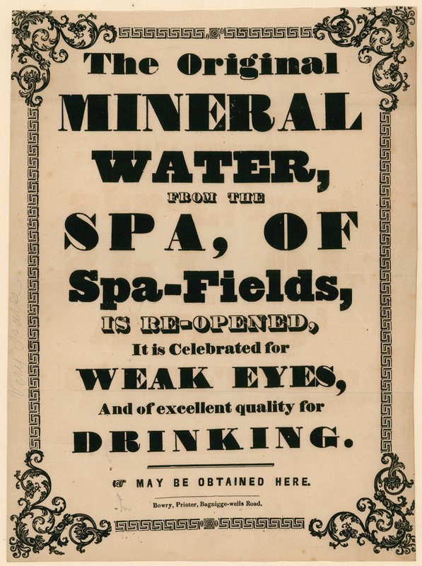 Reklama oryginalnej wody mineralnej ze spa Spa-Fields autorstwa English School