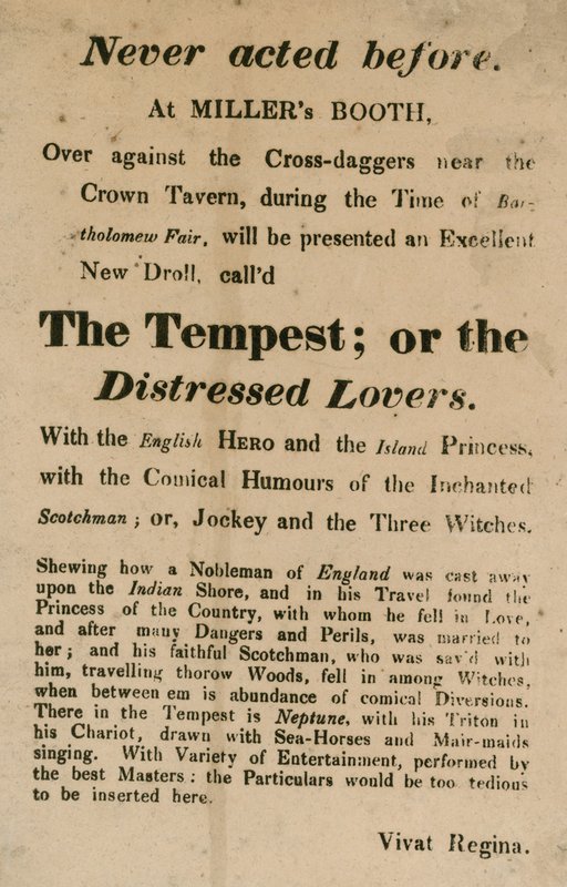 Reklama Burzy; lub The Distressed Lovers, wykonywane w Millers Booth, Cross Daggers, w pobliżu Crown Tavern autorstwa English School