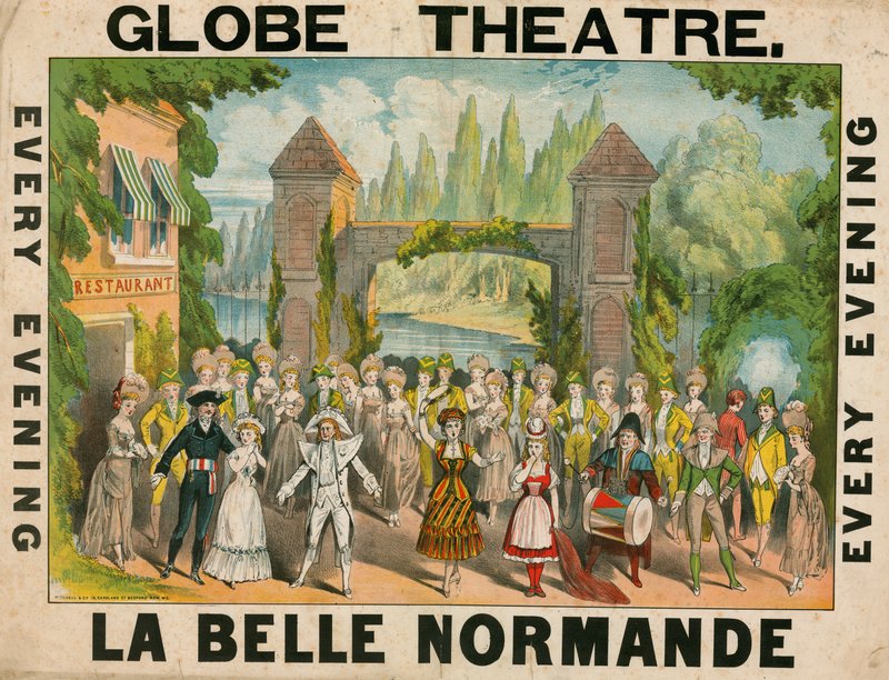 Reklama dla Globe Theatre w Londynie dla La Belle Normande autorstwa English School