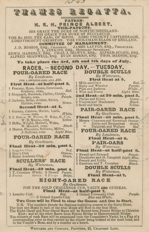 Reklama Regat Tamizy, 1843 autorstwa English School
