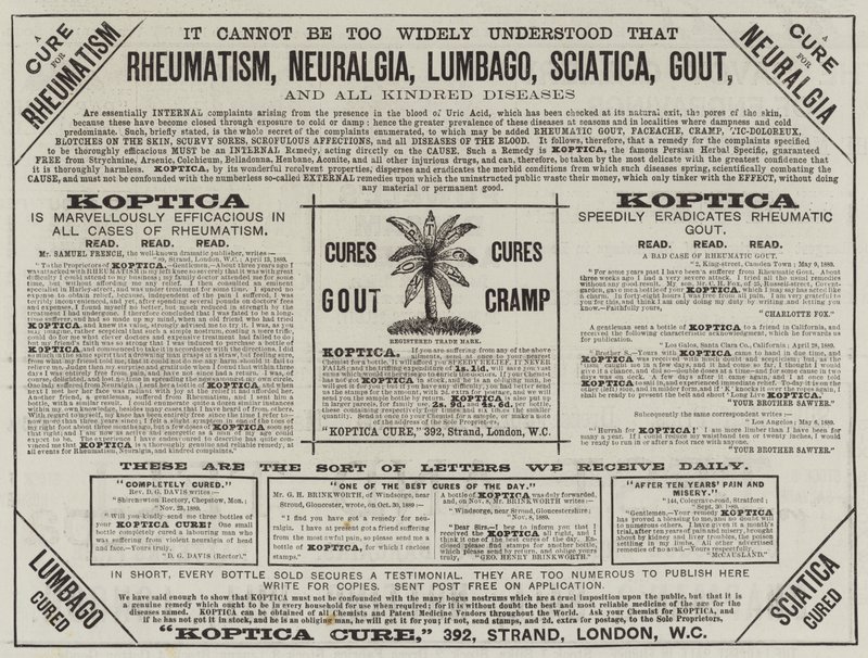 Reklama, Koptica Cure (grawerowanie) autorstwa English School