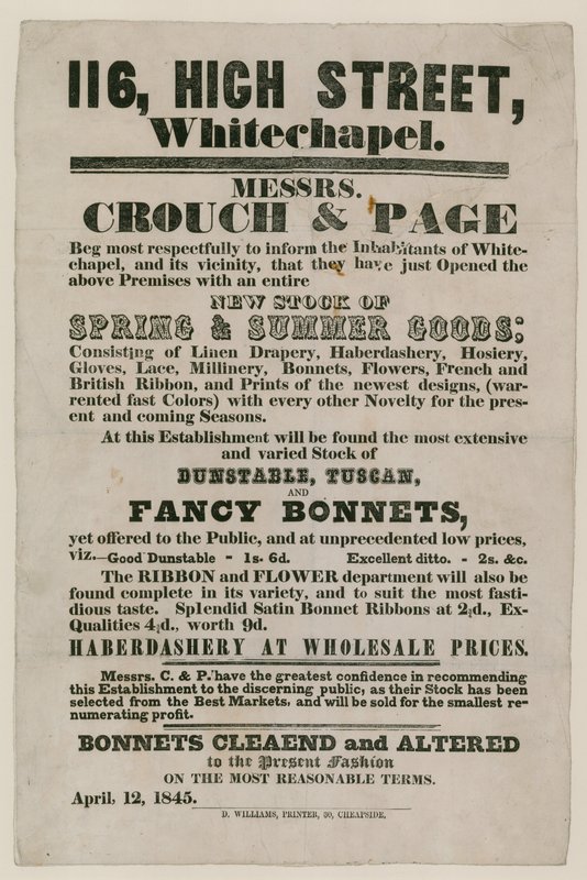 Reklama dla Crouch and Page, 116 High Street, Whitechapel autorstwa English School