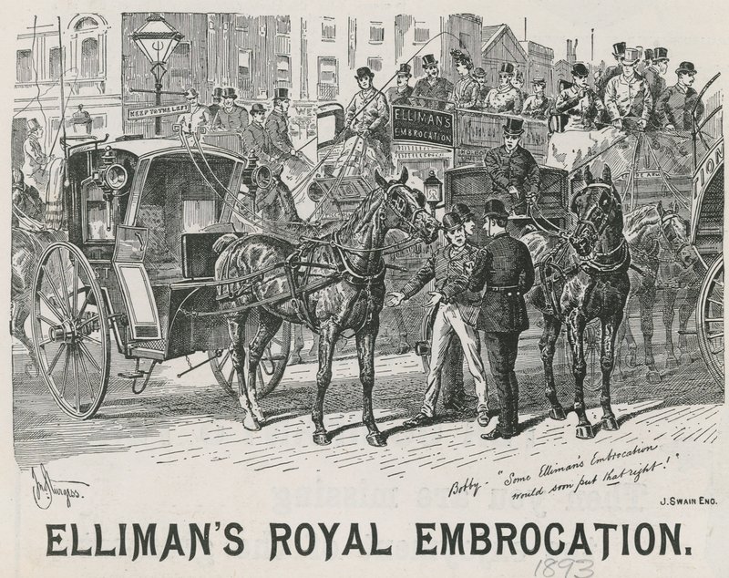 Reklama dla Ellimans Royal Embrocation autorstwa English School