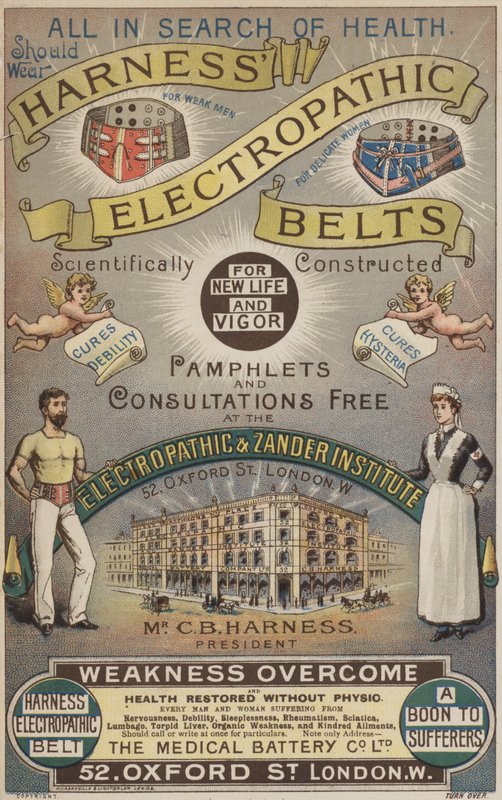 Reklama pasów elektropatycznych Harness (chromolit) autorstwa English School