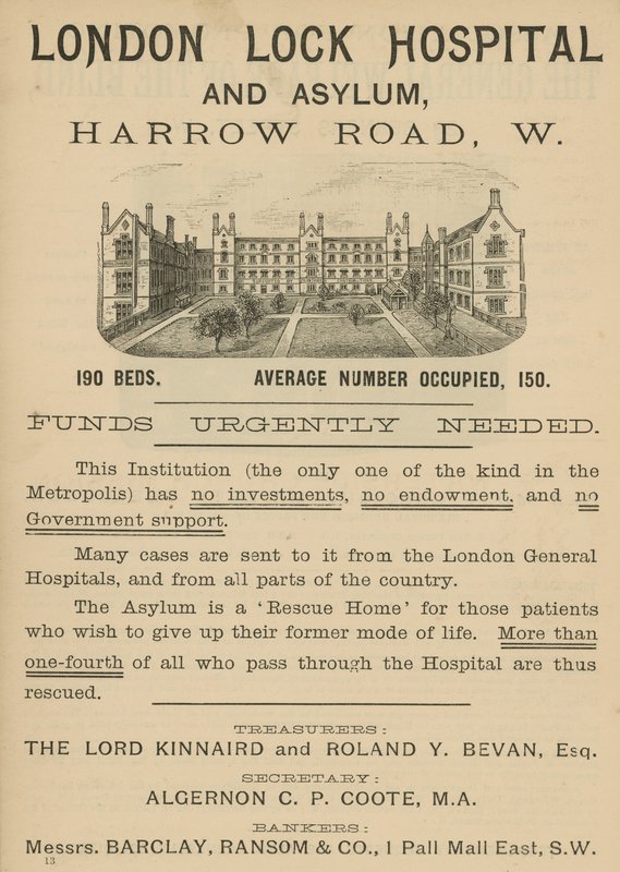 Reklama dla London Lock Hospital and Asylum, Harrow Road, Londyn autorstwa English School