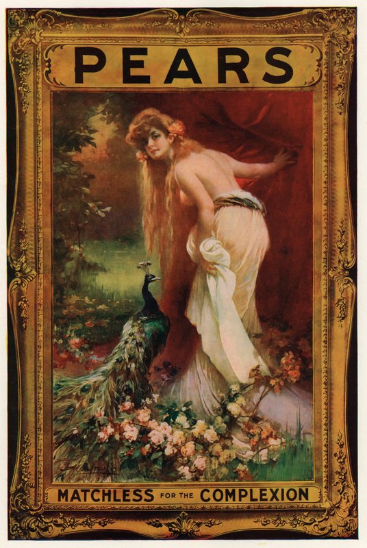 Reklama mydła Pears Soap, Matchless for the Complexion (kolorowa litografia) autorstwa English School