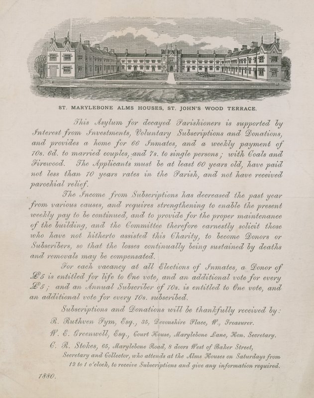 Reklama domów St Marylebone Alms autorstwa English School