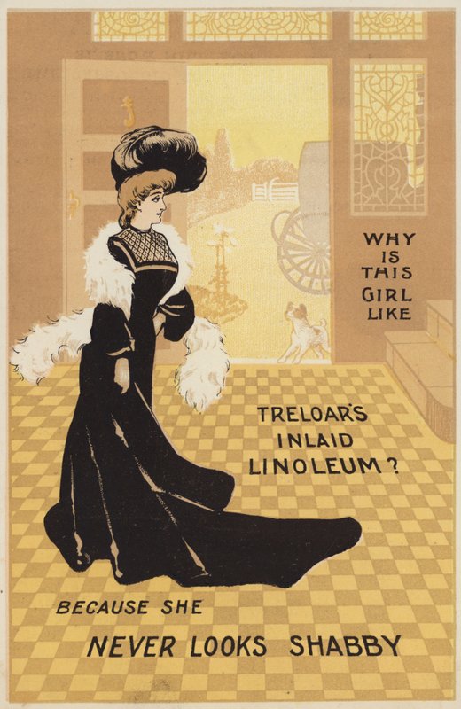 Reklama dotycząca linoleum inkrustowanego Treloars autorstwa English School