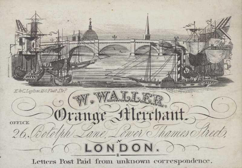 Reklama firmy W Waller, Orange Merchant, Londyn (lito) autorstwa English School