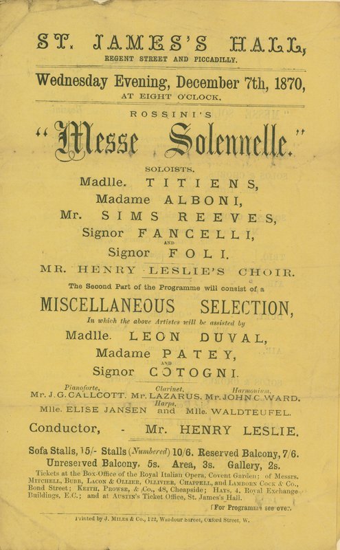 Reklama produkcji Rossinis Messe Solennelle autorstwa English School